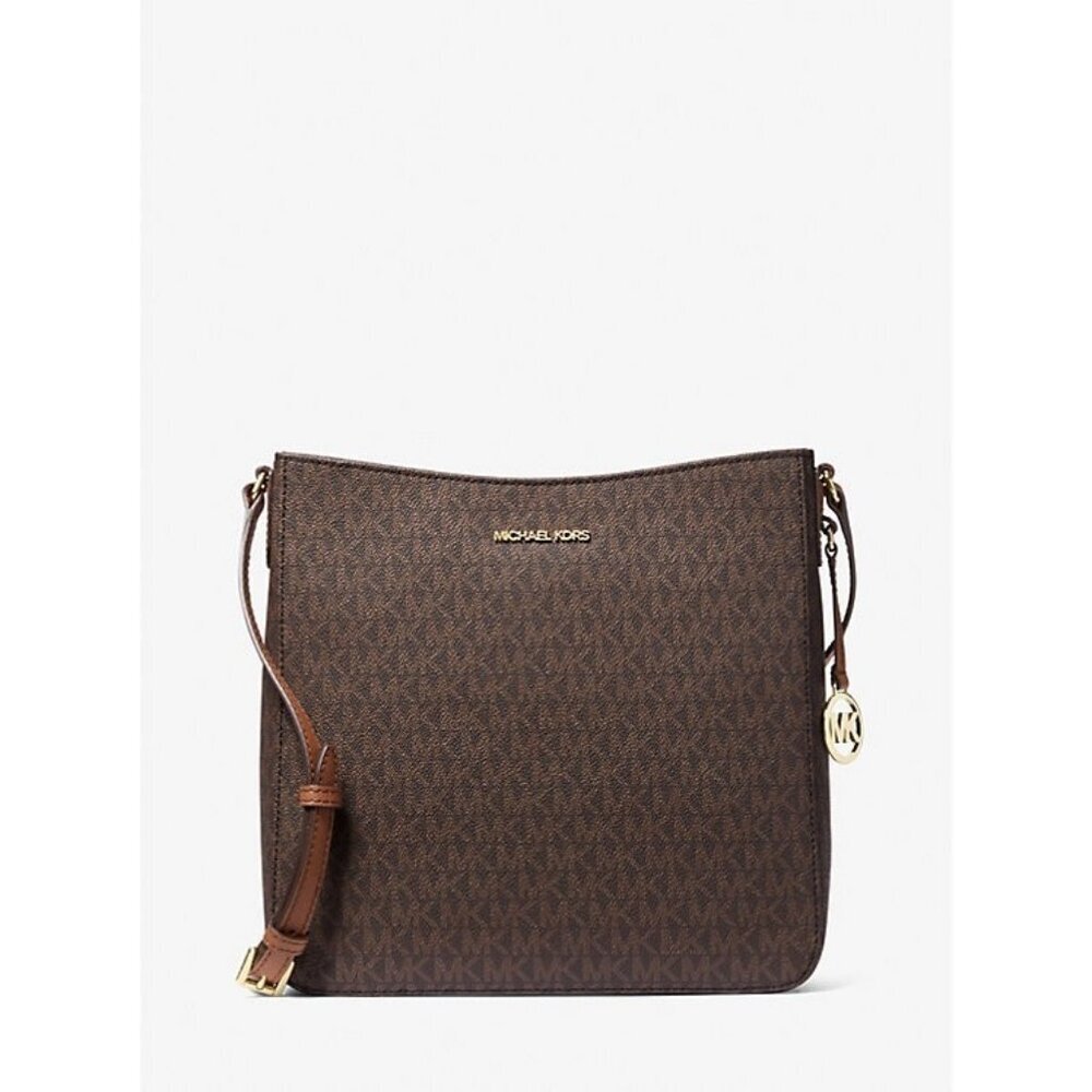 Michael Kors Jet Set Crossbody Messenger Bag Brown MK Logo Gold-Tone Hardware